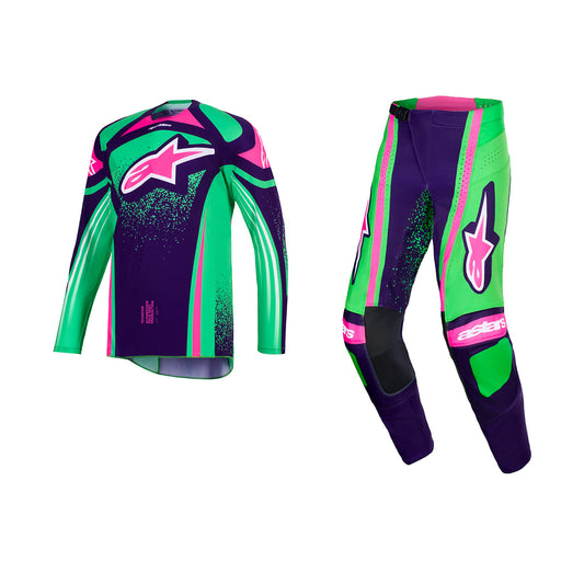 ALPINESTARS 2026 TECHSTAR NOMUR GEAR SET - DEEP PURPLE GREEN PINK FLUO