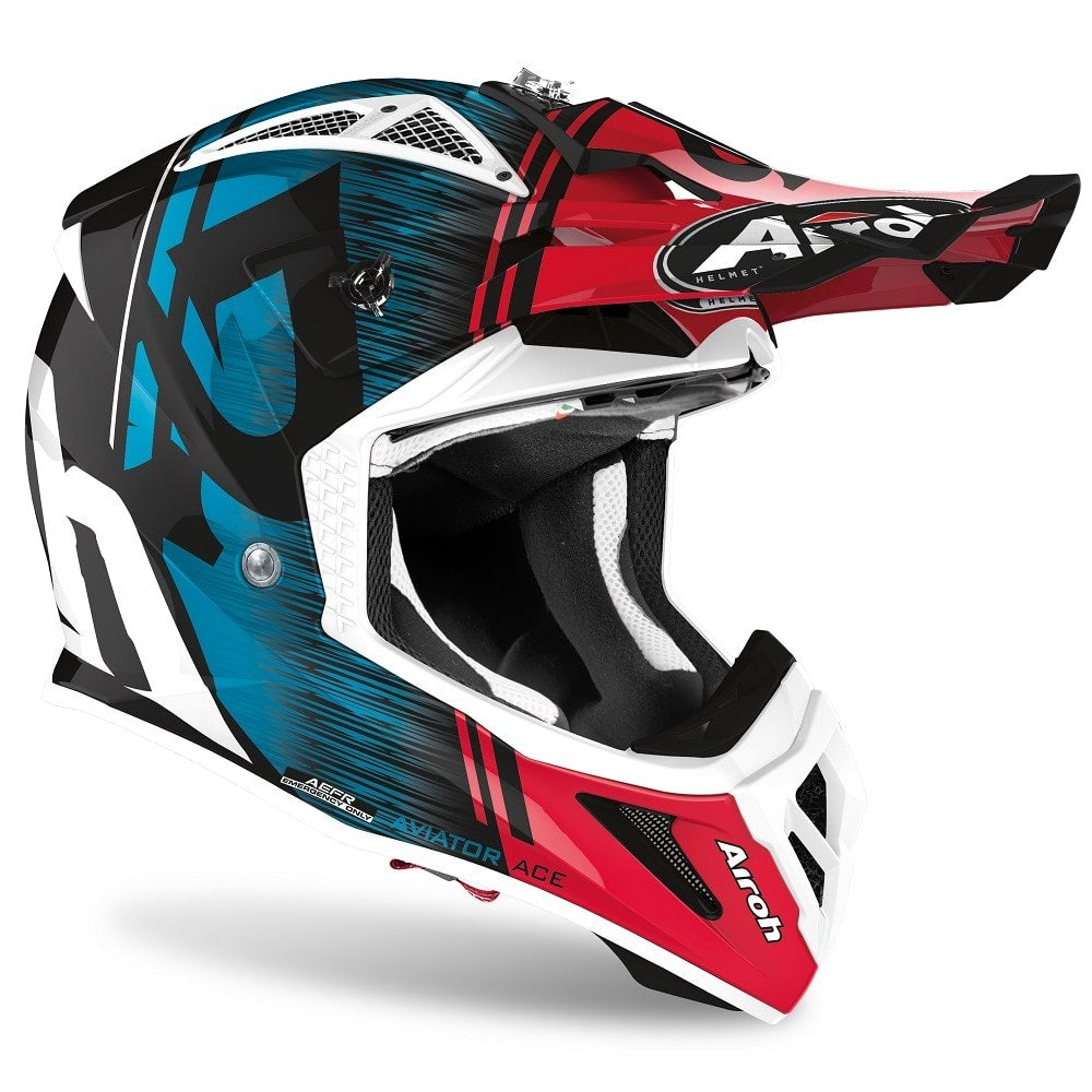 AIROH AVIATOR ACE HELMET - KYBON BLUE/RED GLOSS