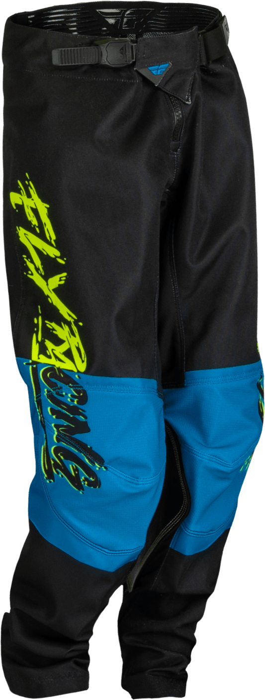 FLY 2023 YOUTH KINETIC KHAOS PANTS - HI-VIS/BLACK/CYAN MCLEOD ACCESSORIES (P) sold by Cully's Yamaha
