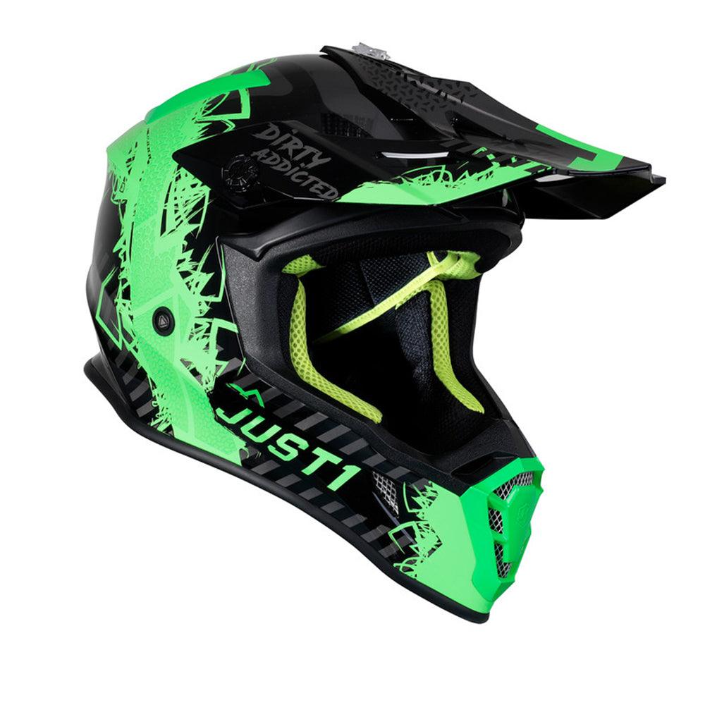 JUST1 J38 MASK 2021 HELMET - FLUO GREEN TITANIUM/BLACK GLOSS FICEDA ACCESSORIES sold by Cully's Yamaha
