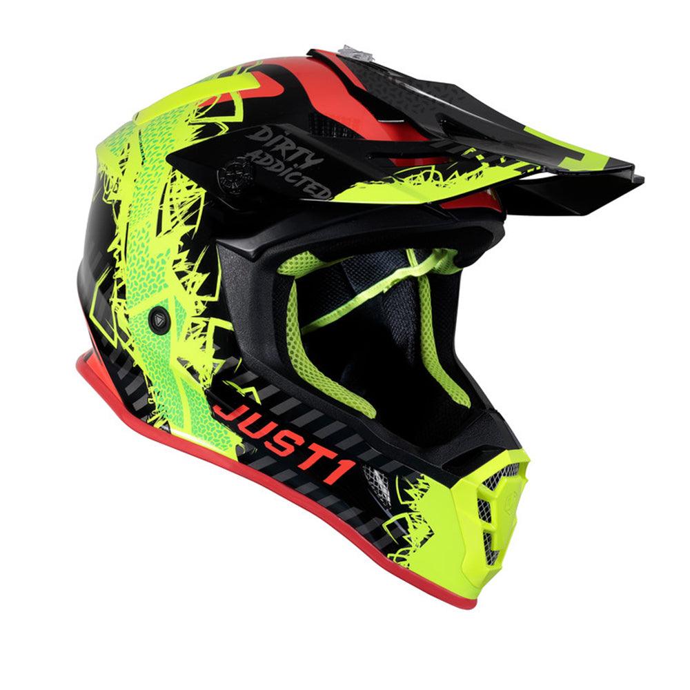 JUST1 J38 MASK 2021 HELMET - FLUO YELLOW/RED/BLACK GLOSS FICEDA ACCESSORIES sold by Cully's Yamaha
