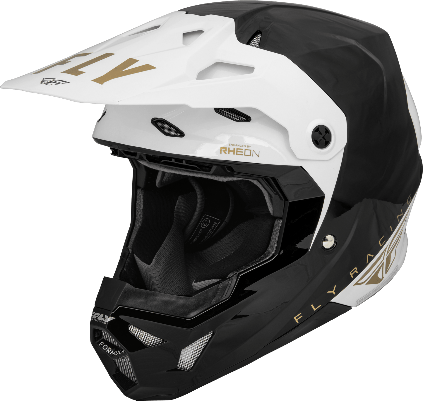 FLY 2023 YOUTH FORMULA CP SLANT HELMET - BLACK/WHITE/GOLD MCLEOD ACCESSORIES (P) sold by Cully's Yamaha