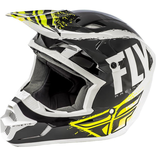 FLY KINETIC BURNISH YOUTH HELMET - BLACK/WHITE/HIVIS MCLEOD ACCESSORIES (P) sold by Cully's Yamaha