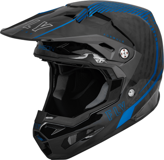 FLY 2023 YOUTH FORMULA CARBON TRACER HELMET - BLUE/BLACK MCLEOD ACCESSORIES (P) sold by Cully's Yamaha