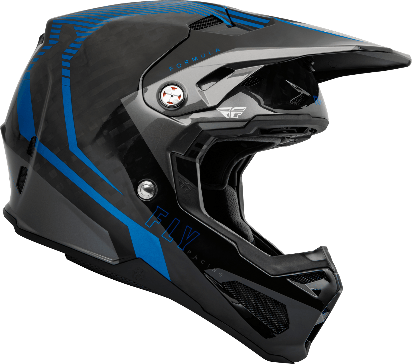 FLY 2023 YOUTH FORMULA CARBON TRACER HELMET - BLUE/BLACK MCLEOD ACCESSORIES (P) sold by Cully's Yamaha