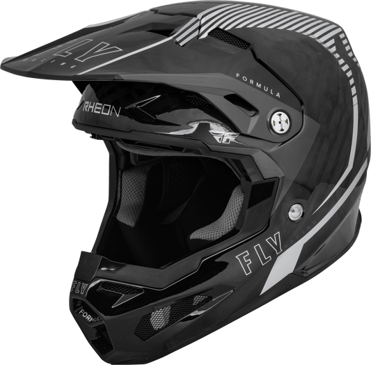 FLY 2023 YOUTH FORMULA CARBON TRACER HELMET - SILVER/BLACK MCLEOD ACCESSORIES (P) sold by Cully's Yamaha