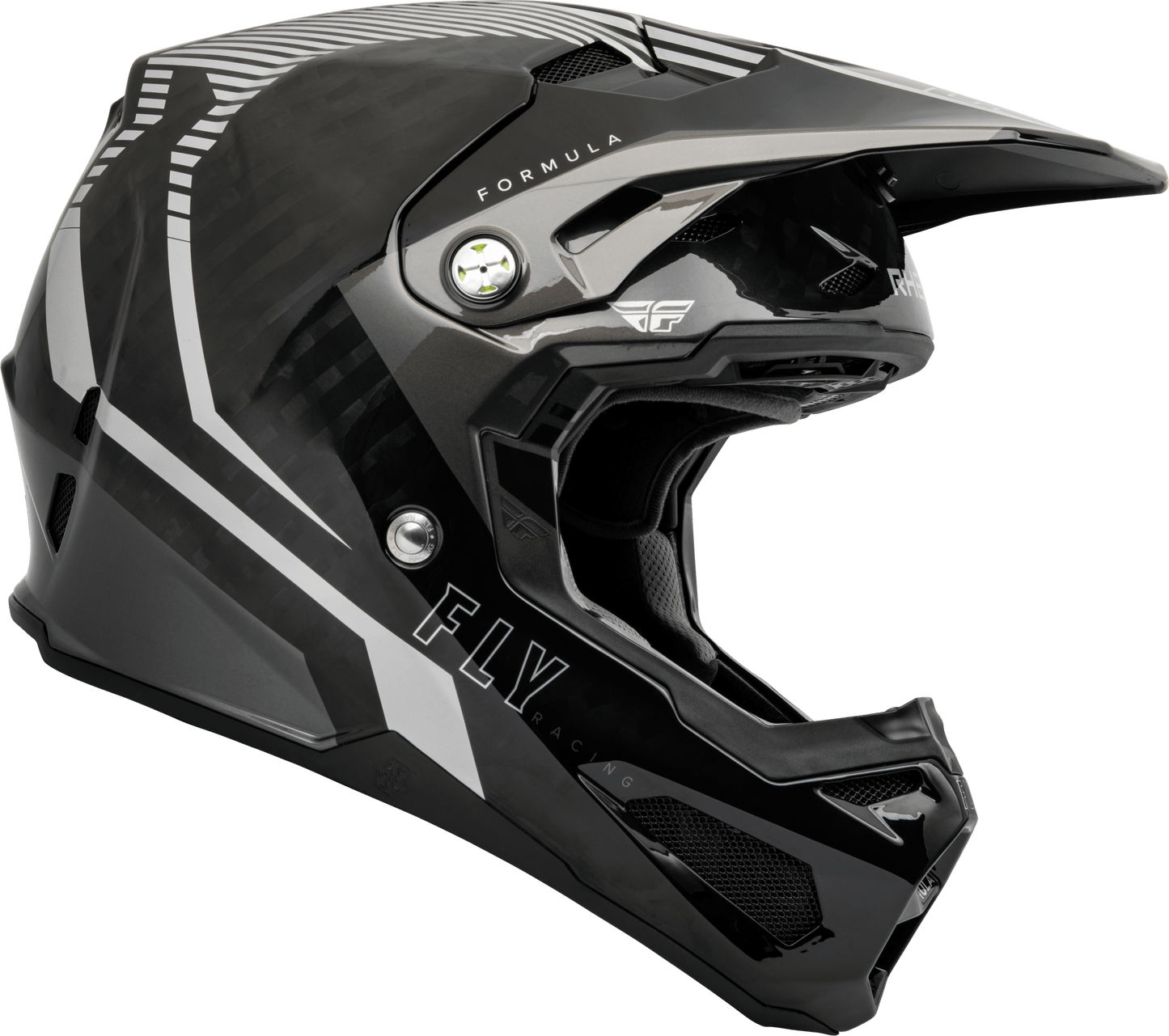 FLY 2023 YOUTH FORMULA CARBON TRACER HELMET - SILVER/BLACK MCLEOD ACCESSORIES (P) sold by Cully's Yamaha