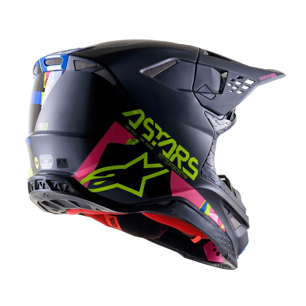 ALPINESTARS SUPERTECH M8 ECHO HELMET 2022 - BLACK/BLUE/FLUO YELLOW/FLUO PINK MONZA IMPORTS sold by Cully's Yamaha