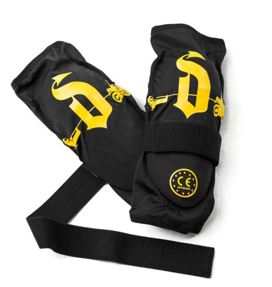 DRAGGIN KNEE GUARD - BLACK/YELLOW DRAGGIN JEANS PTY LTD sold by Cully's Yamaha