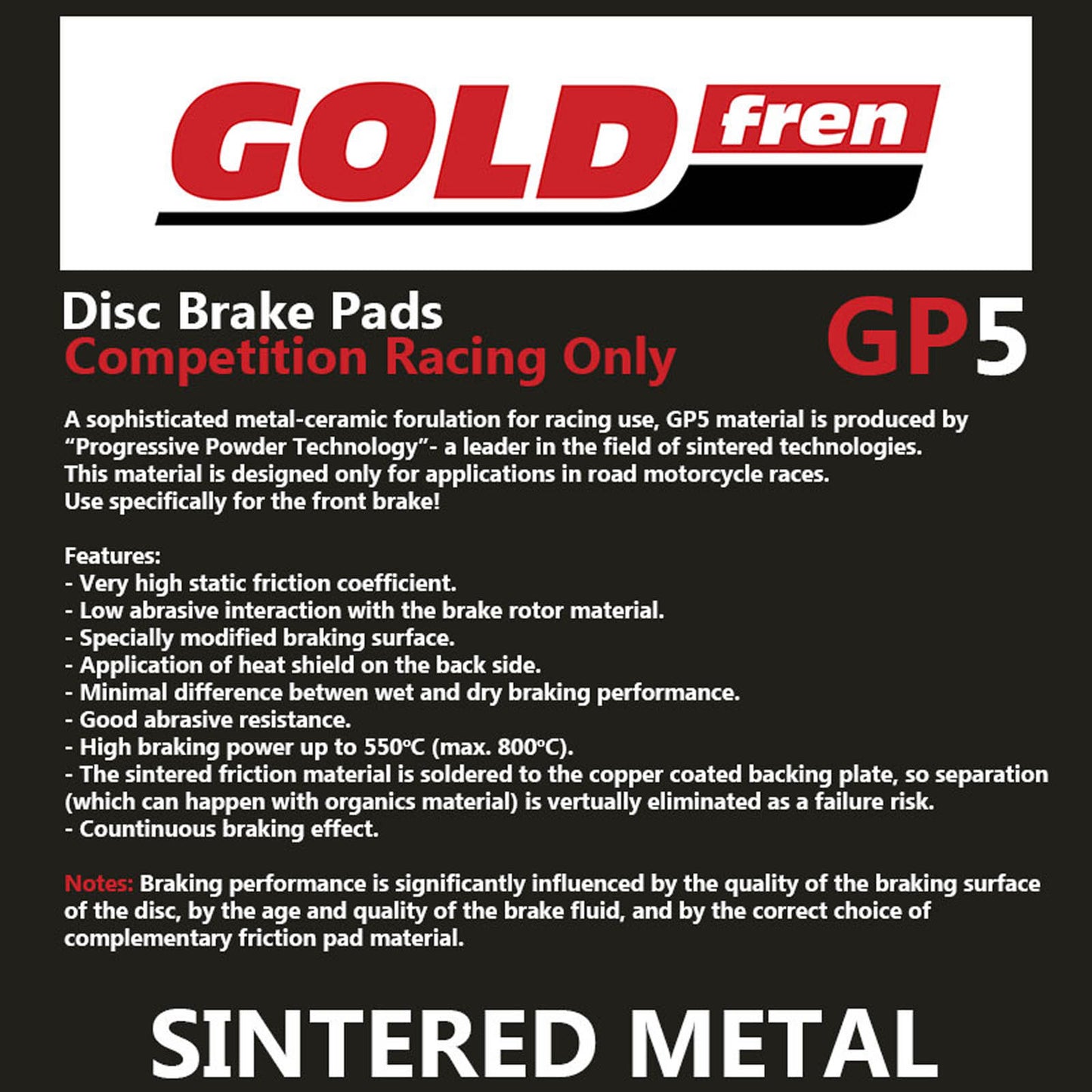 GOLDfren Brake Pads - GP5 Sintered Racing