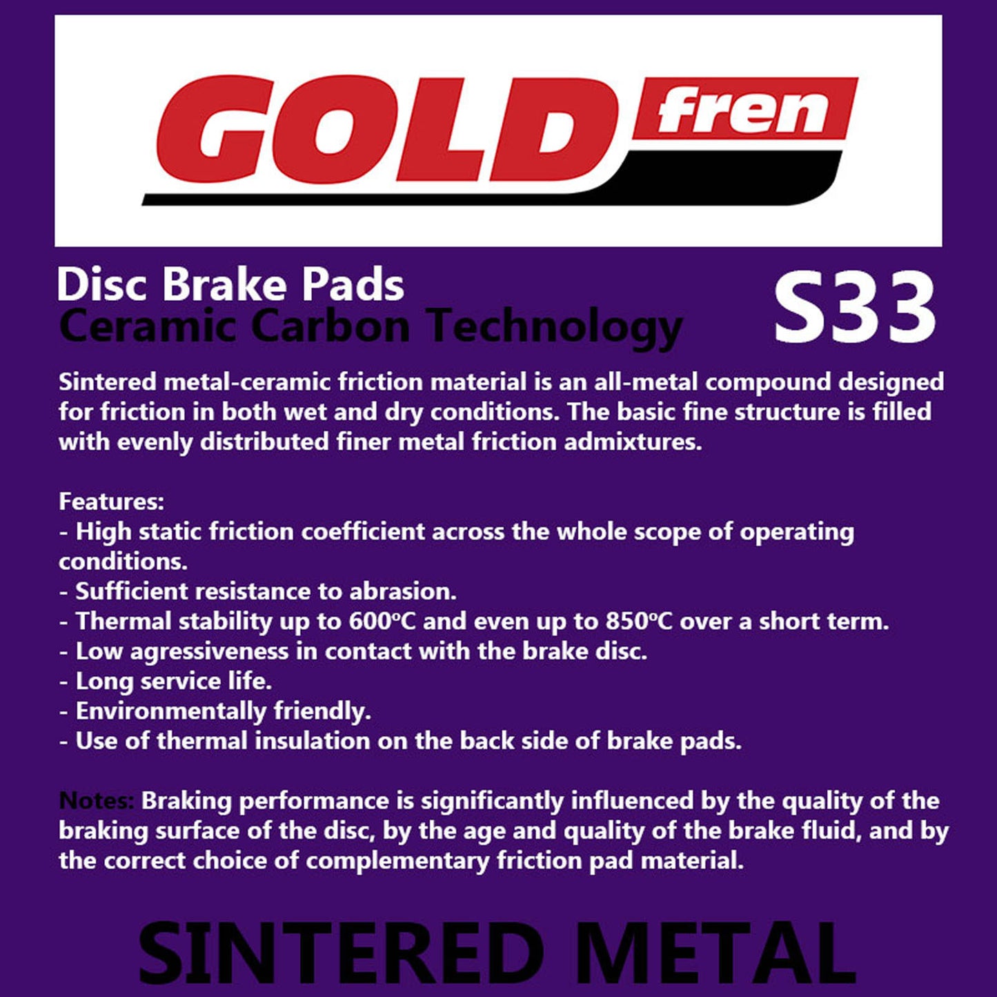 GOLDfren Brake Pads - S33 Sintered Racing