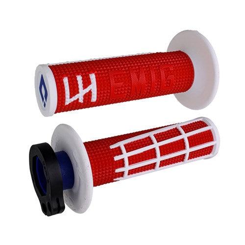 ODI MX V2 EMIG 2.0 LOCK ON GRIP 2T/4T - RED/WHITE LUSTY INDUSTRIES sold by Cully's Yamaha