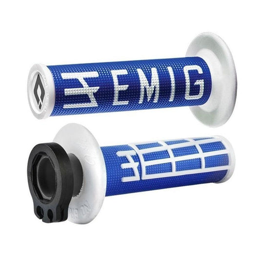 ODI MX V2 EMIG LOCK ON GRIP 2st/4st- BLUE/ WHITE LUSTY INDUSTRIES sold by Cully's Yamaha