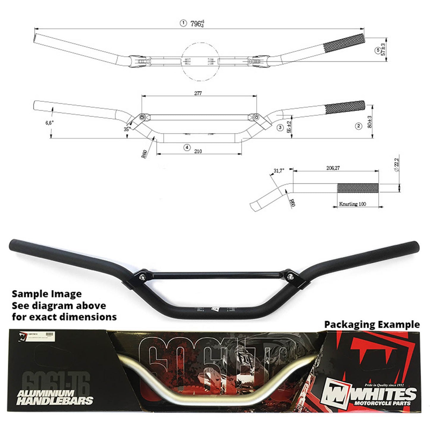 WHITES HANDLEBAR 7/8 AL6061 BLK YZ/WR125/250-450 05-06