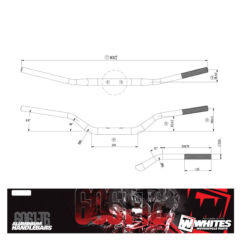 WHITES HANDLEBAR TAPER AL6061 SIL CR125CRF250/450 KX250/450