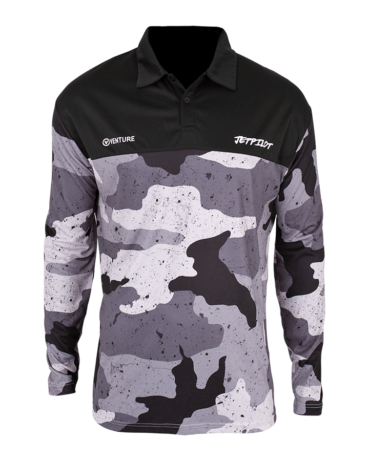 JET PILOT VENTURE MENS LS FISHING POLO - BLACK/CAMO Jet Pilot sold by Cully's Yamaha