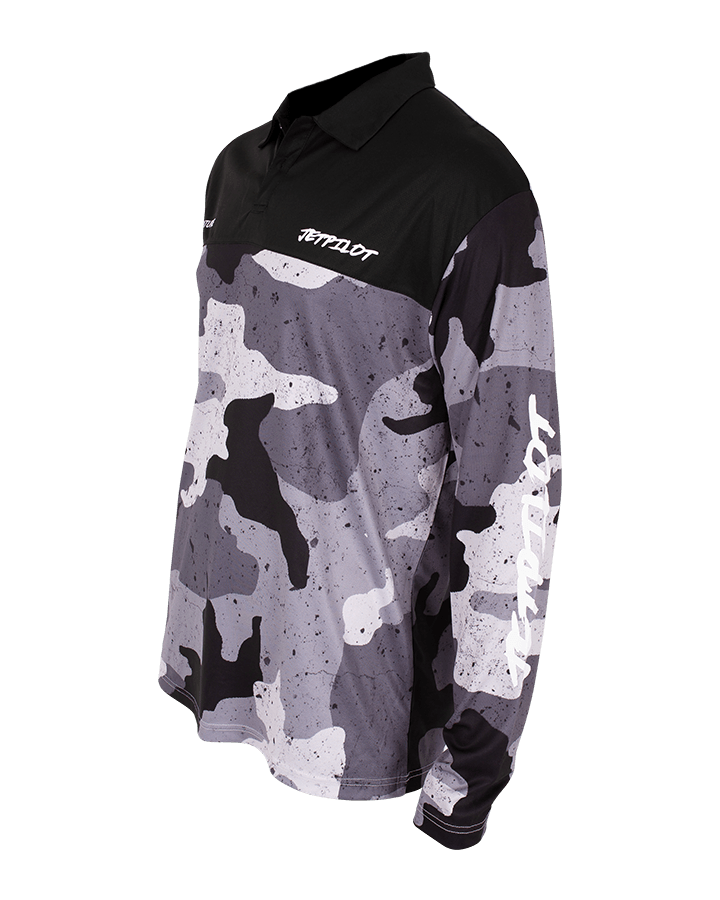 JET PILOT VENTURE MENS LS FISHING POLO - BLACK/CAMO Jet Pilot sold by Cully's Yamaha
