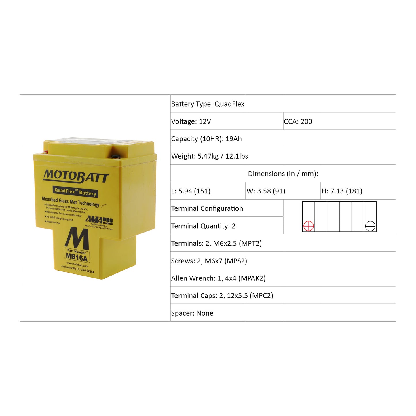 Motobatt Battery Quadflex AGM - MB16A