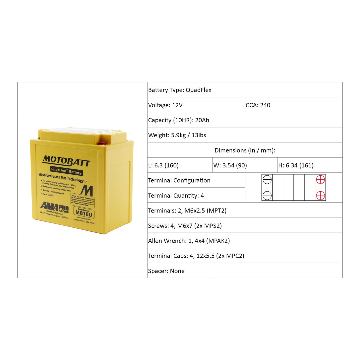 Motobatt Battery Quadflex AGM - MB16U