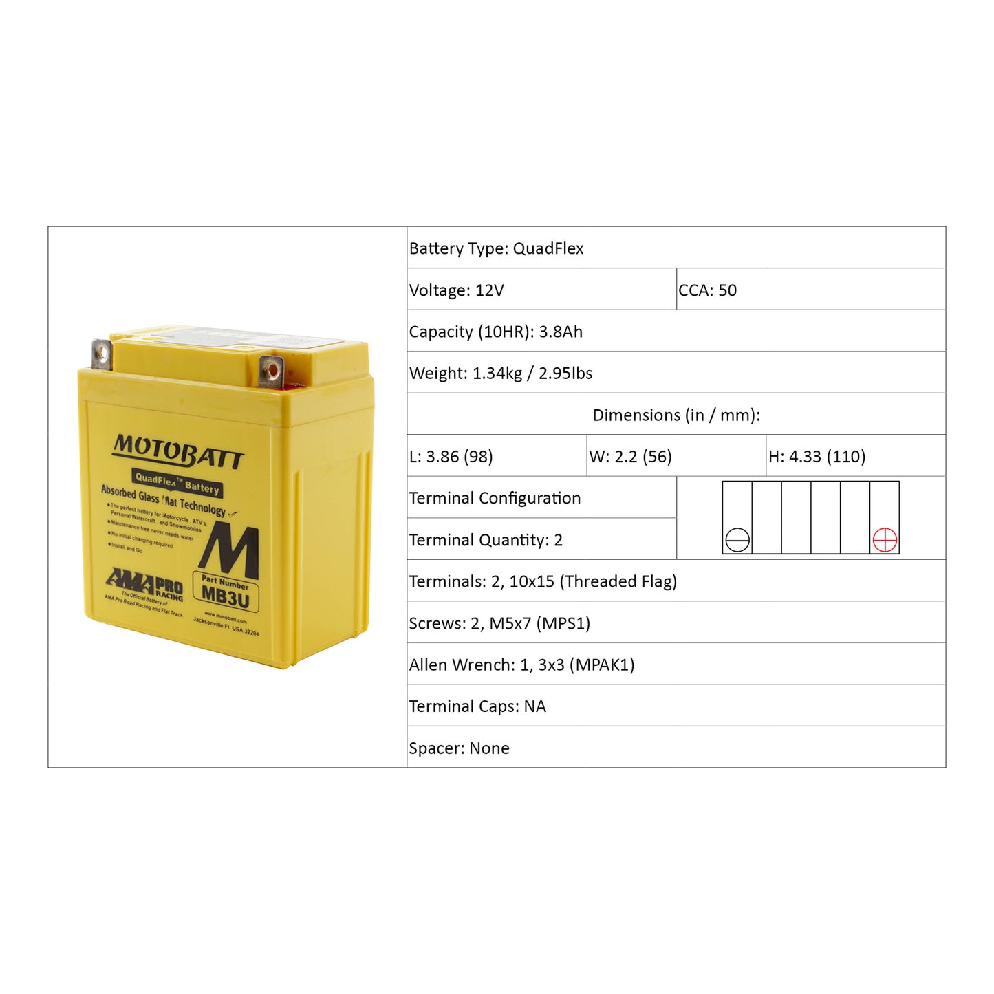 Motobatt Battery Quadflex AGM - MB3U
