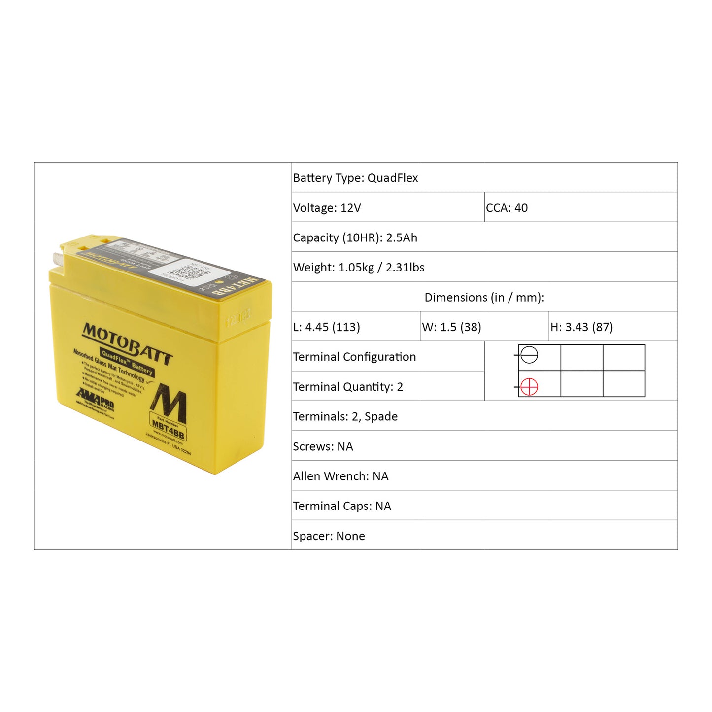 Motobatt Battery Quadflex AGM - MBT4BB