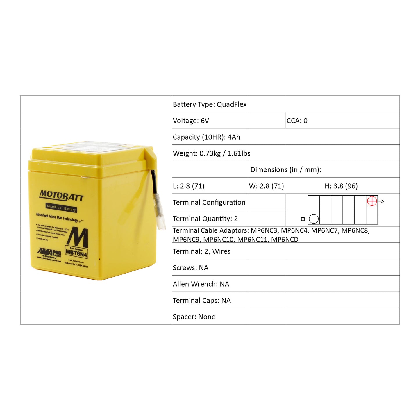 Motobatt Battery Quadflex AGM - MBT6N4