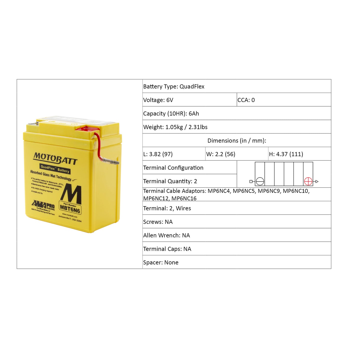 Motobatt Battery Quadflex AGM - MBT6N6