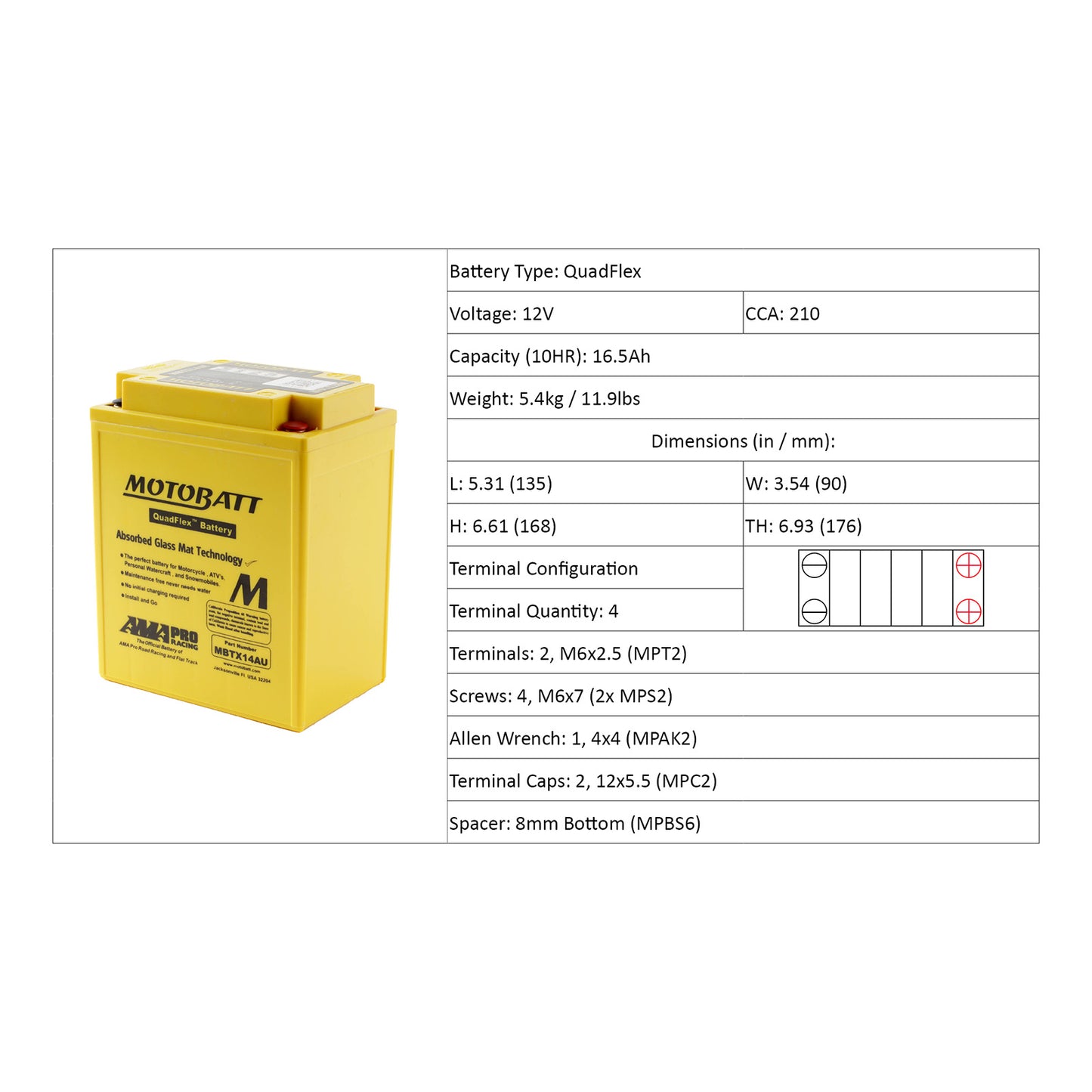 Motobatt Battery Quadflex AGM - MBTX14AU