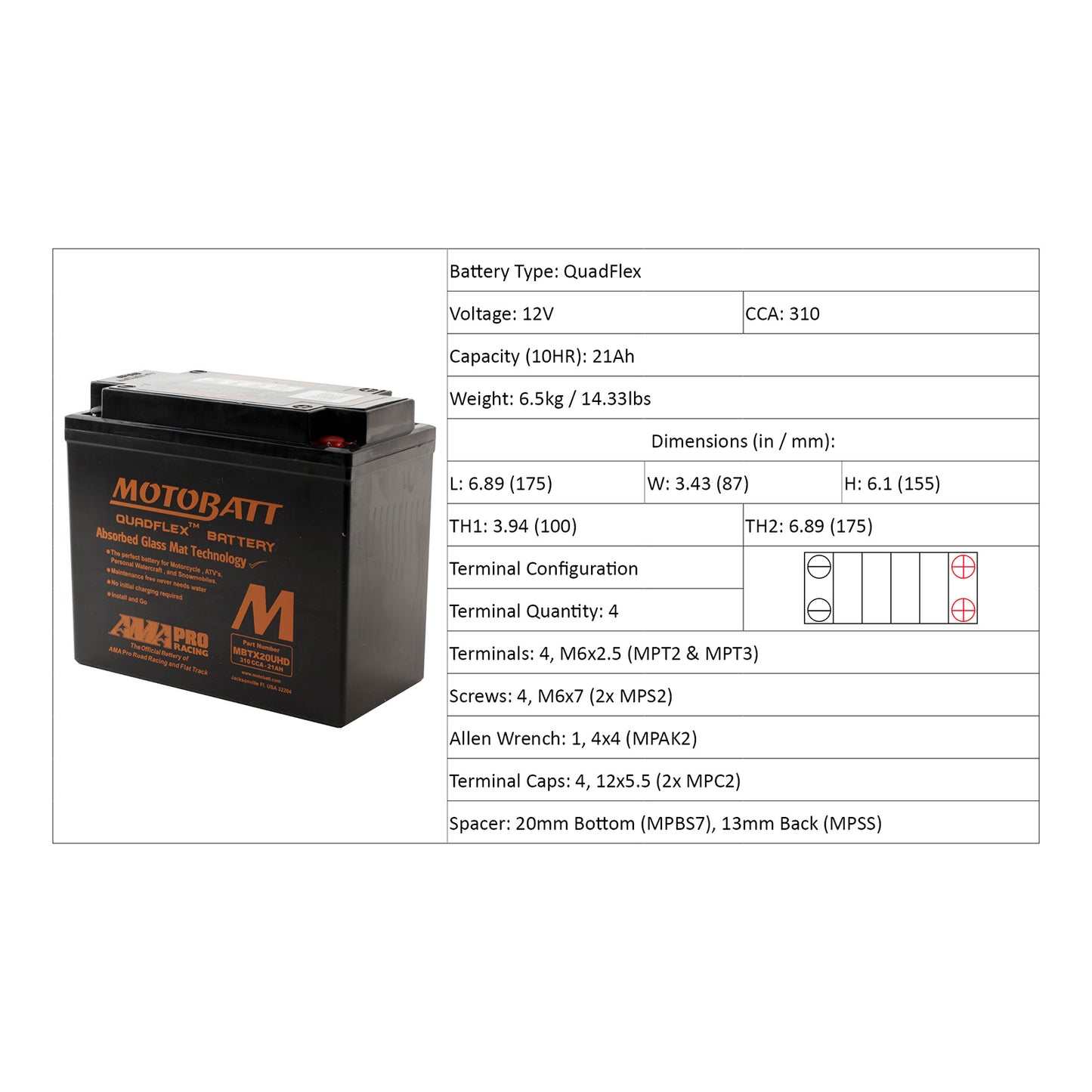 Motobatt Battery Quadflex AGM - MBTX20UHD