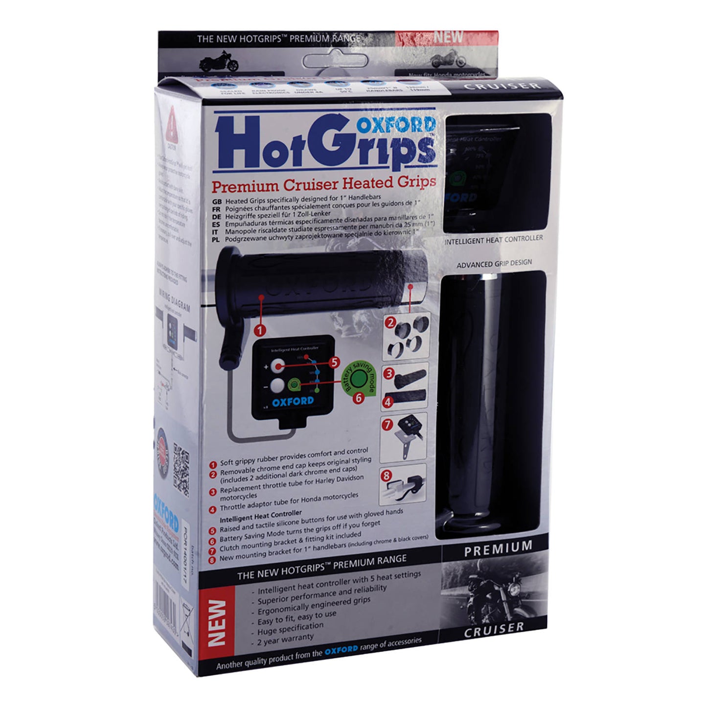 Oxford Hot Grips Premium Cruiser (1inch Bar) with V8 Switch