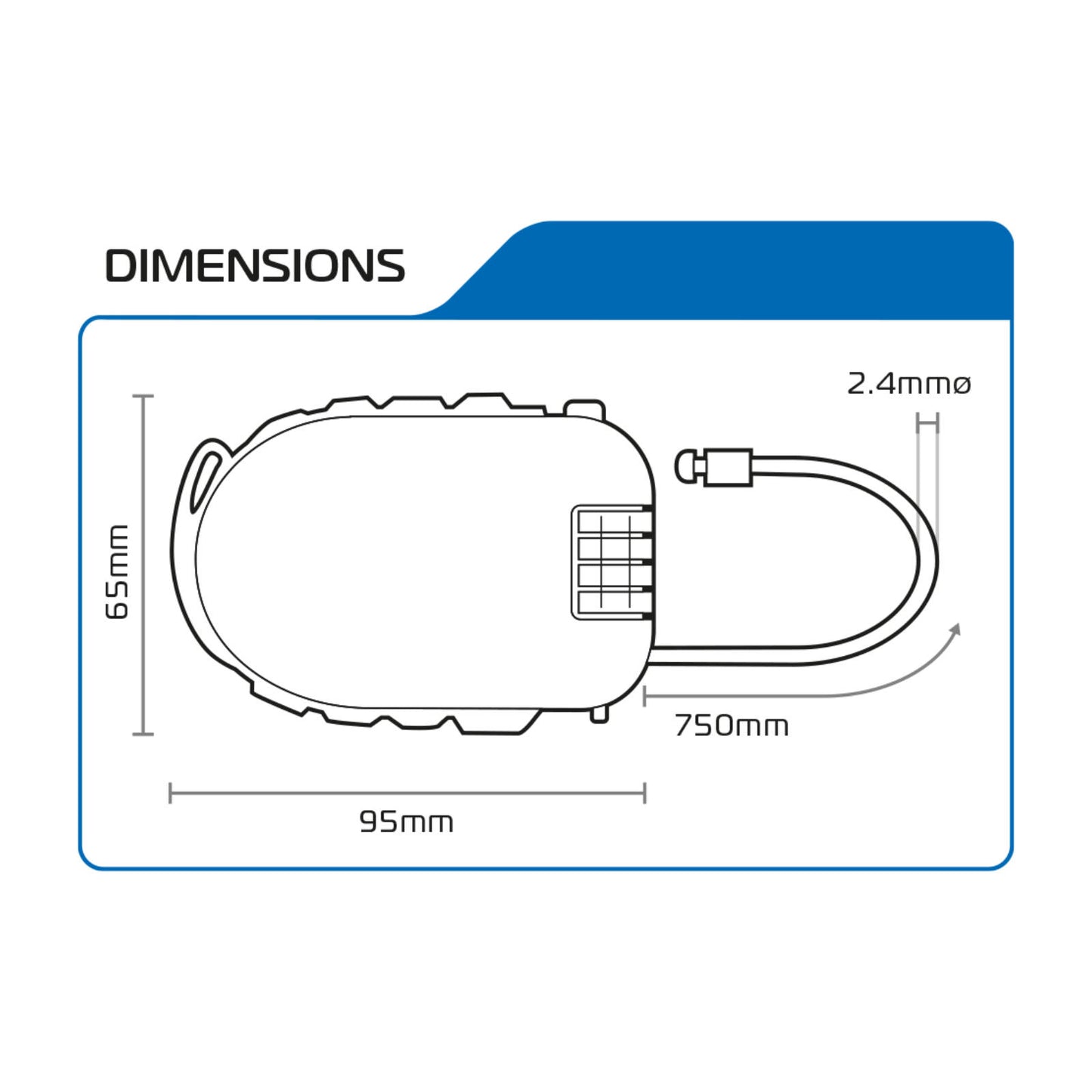 OXFORD RETRACTABLE COMBINATION CABLE LOCK 75CM BLACK