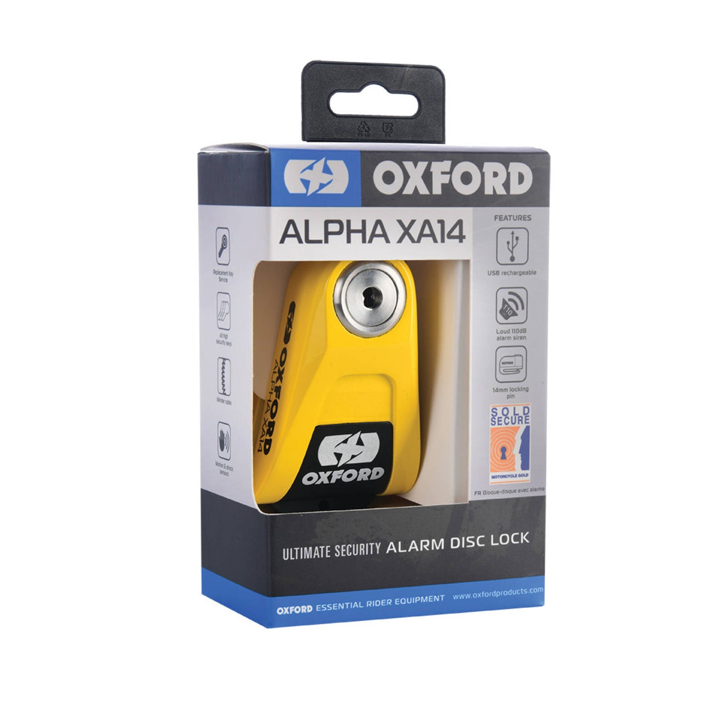 Oxford Alpha XA14 Alarm Disc Lock - Yellow / Black