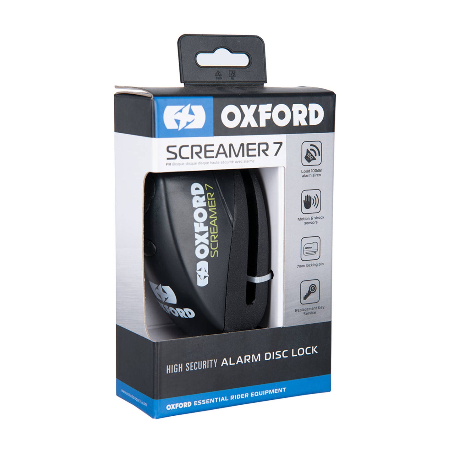 Oxford Screamer 7 Alarm Disc Lock - Black / Black