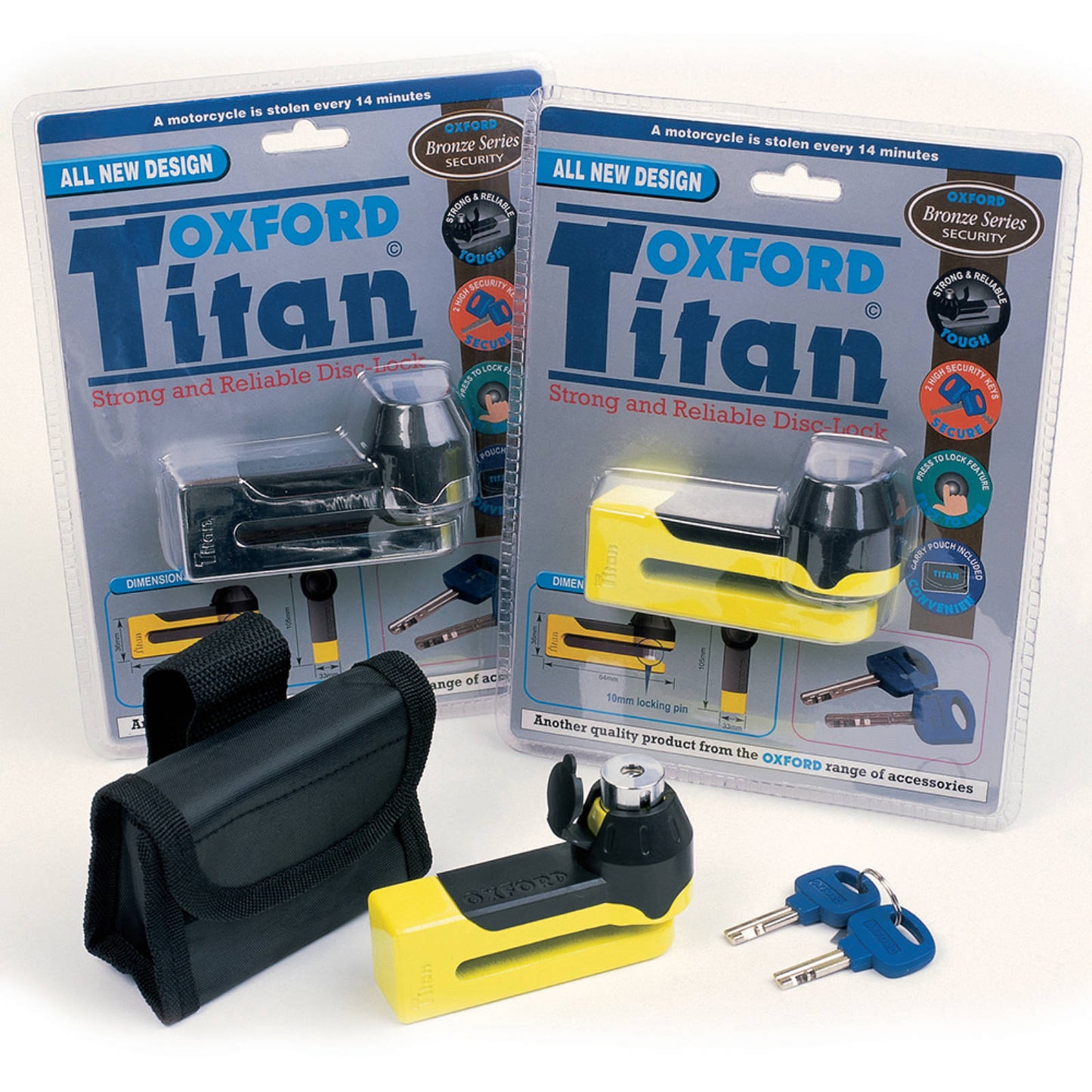 Oxford Titan 10mm Pin Disc Lock - Black, includes pouch