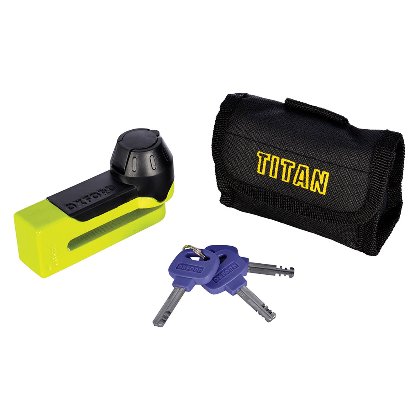 Oxford Titan 10mm Pin Disc Lock - Yellow, includes pouch