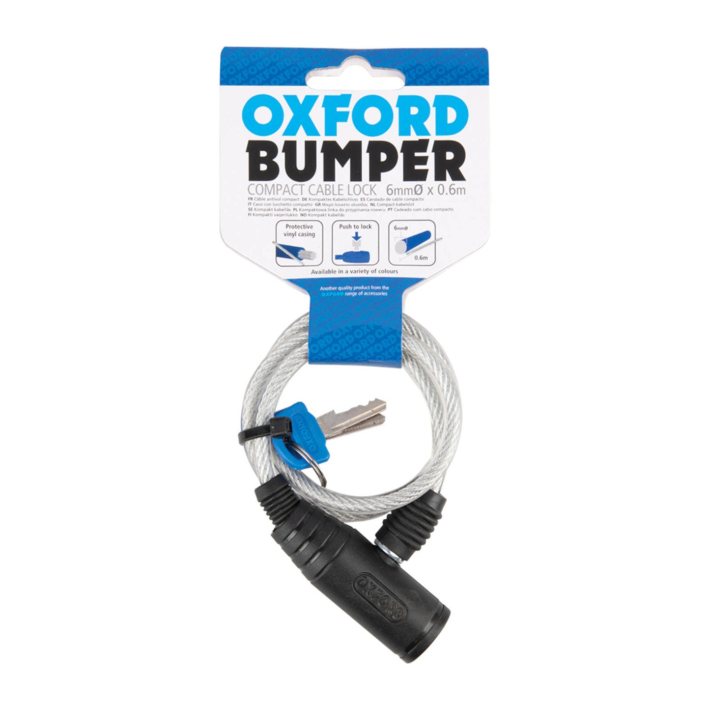 Oxford Bumper Cable Lock 6mm X 600mm - Clear