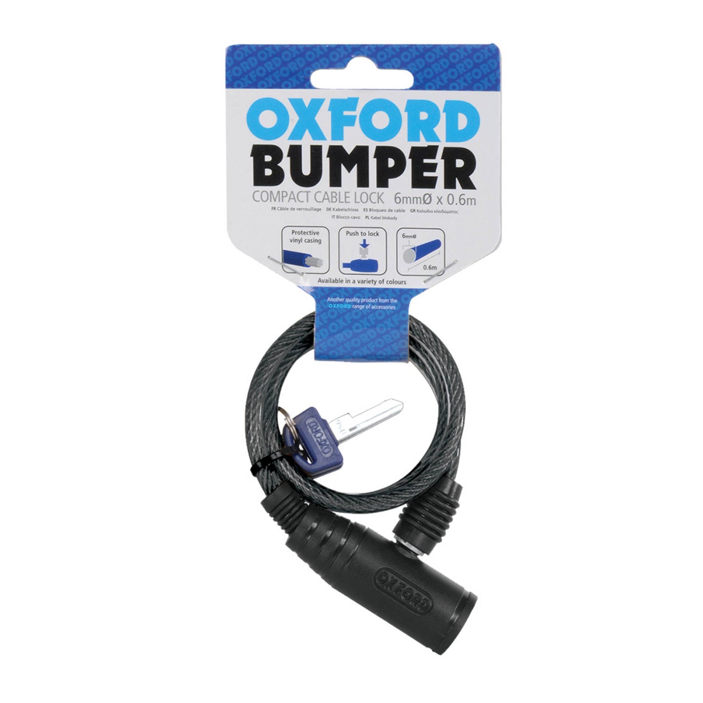 Oxford Bumper Cable Lock Smoke 6mm X 600mm