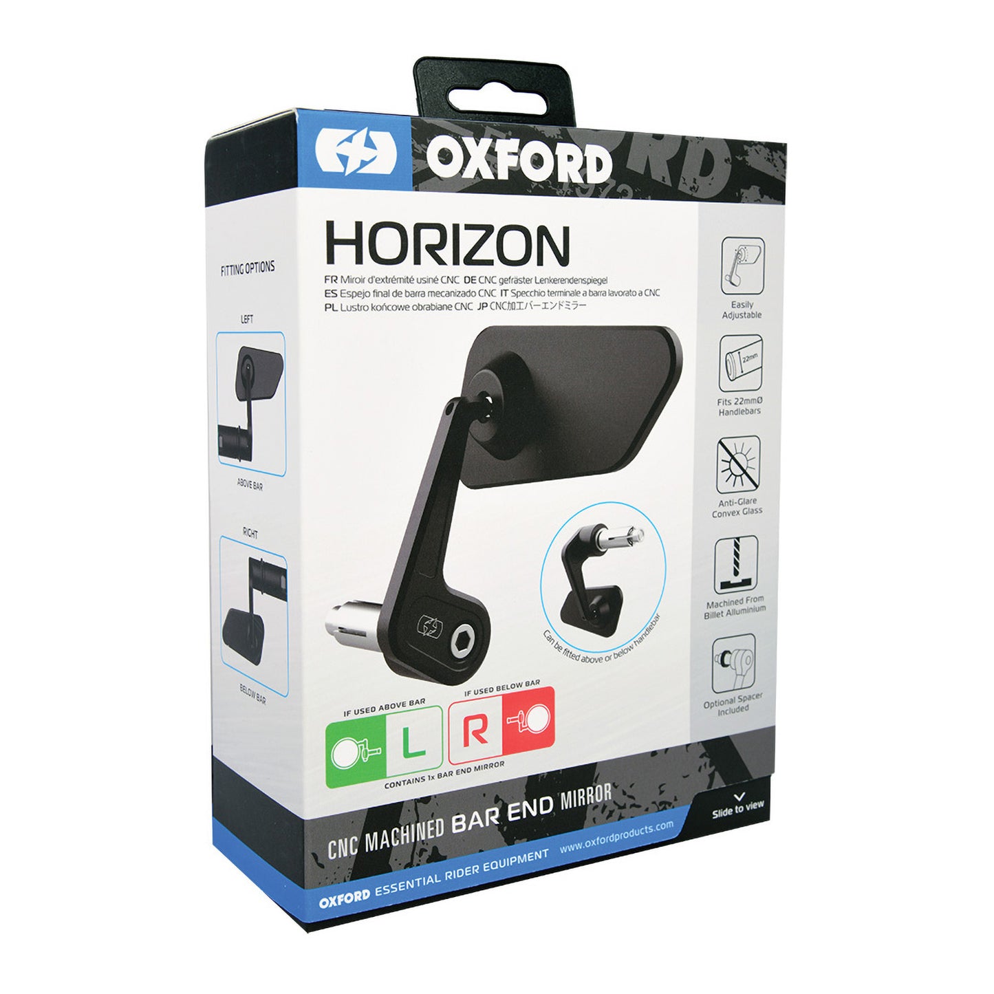 Oxford Horizon Billet Alloy Bar End Mirror Left - Black