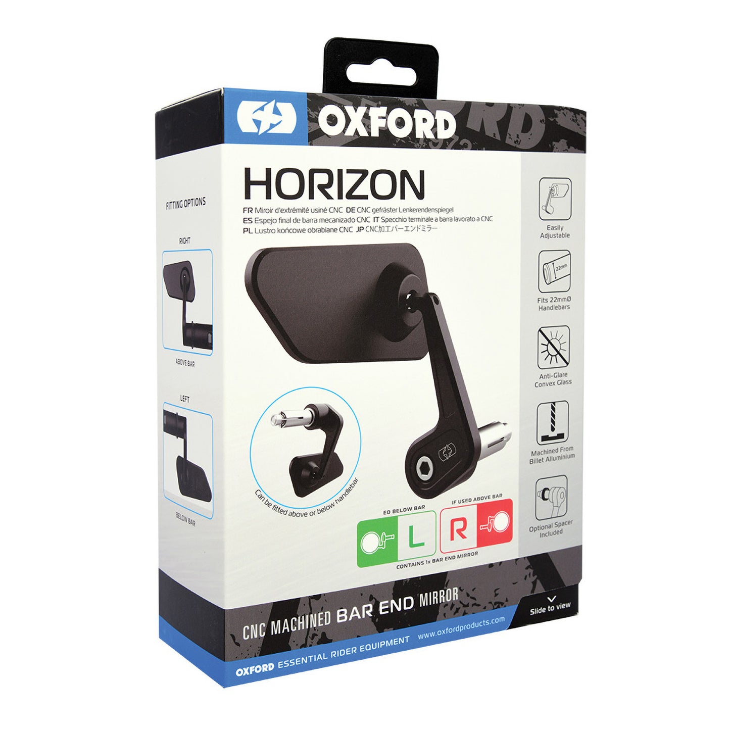 Oxford Horizon Billet Alloy Bar End Mirror Right - Black