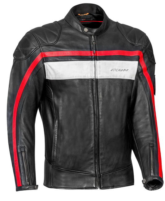 IXON PIONEER LEATHER JACKET - BLACK/WHITE/RED CASSONS PTY LTD sold by Cully's Yamaha