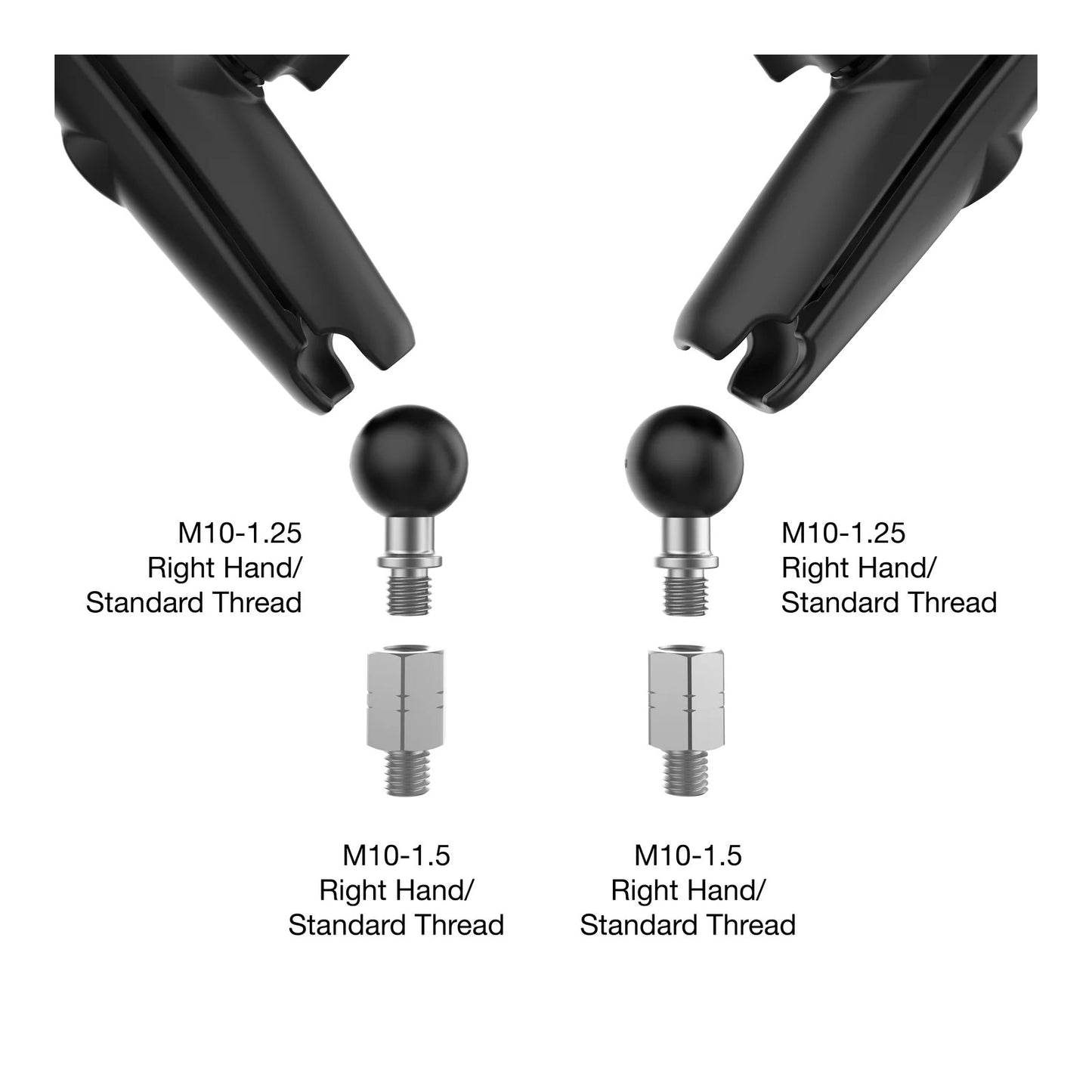 Ram Left & Right Tough-Mirror Kit with Long Arms + Bases & Thread Pitch Adapter
