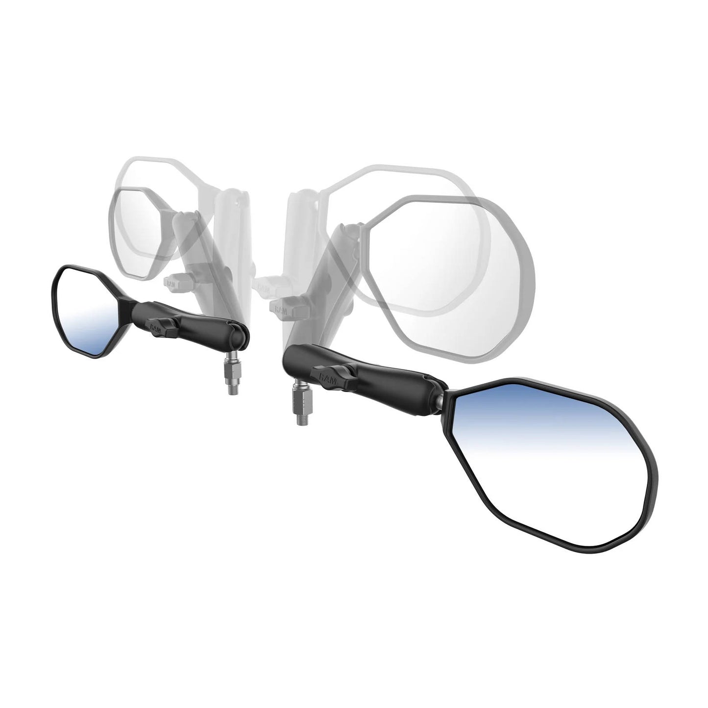 Ram Left & Right Tough-Mirror Kit with Long Arms + Bases & Thread Pitch Adapters