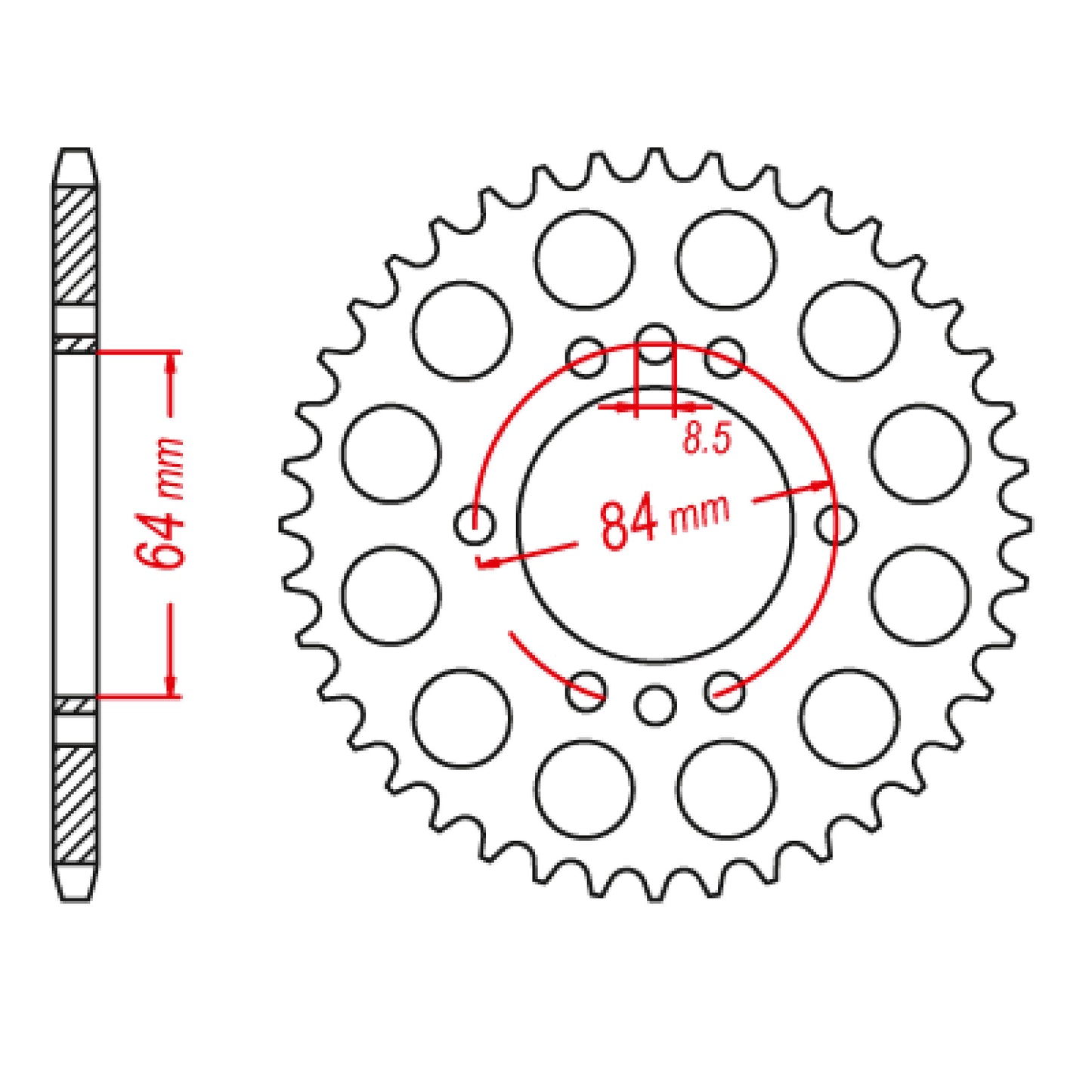 MTX 809/2 Steel Rear Sprocket #428 (45T) (11-053-45)