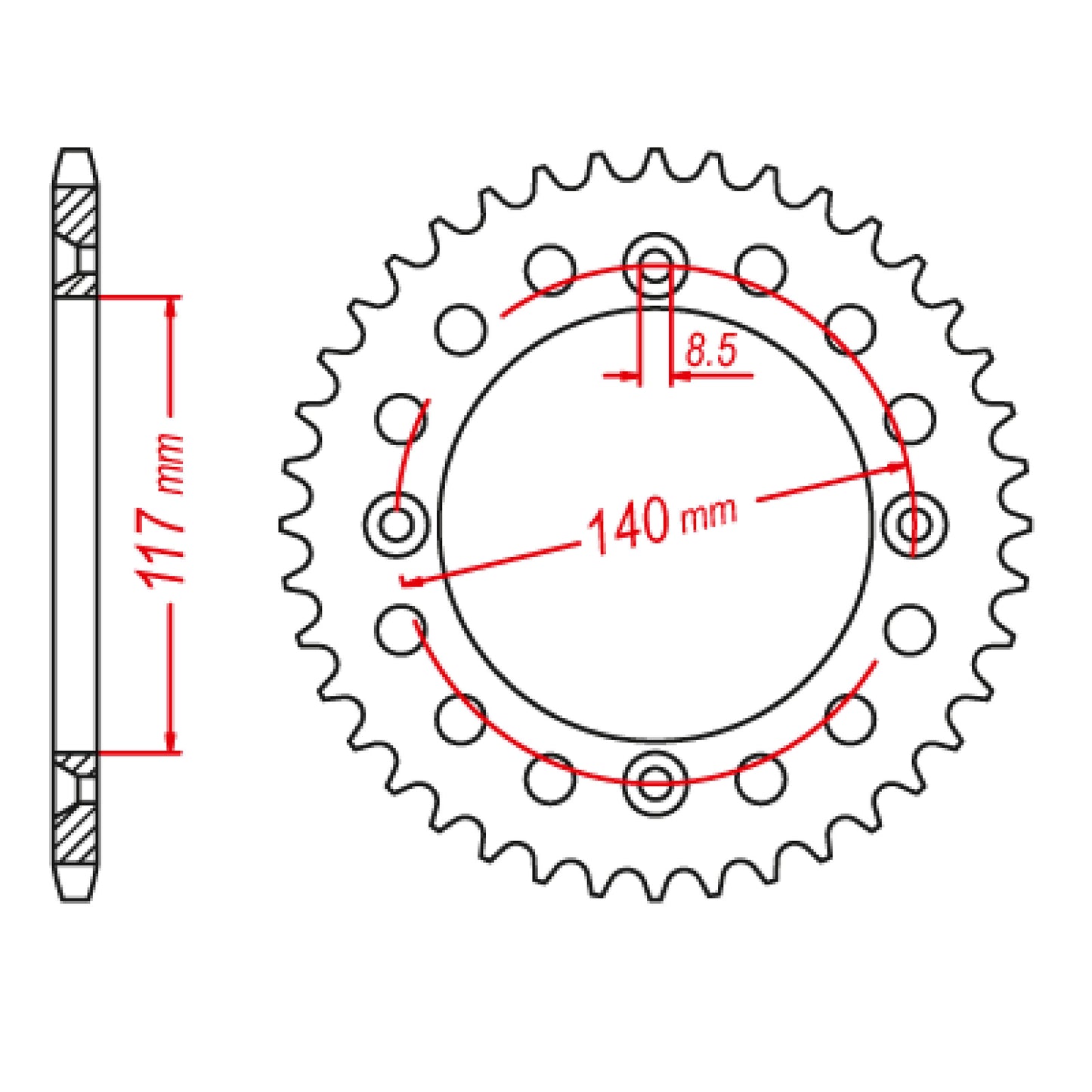 MTX 831 Steel Rear Sprocket #428 (46T) (11-39K-46)