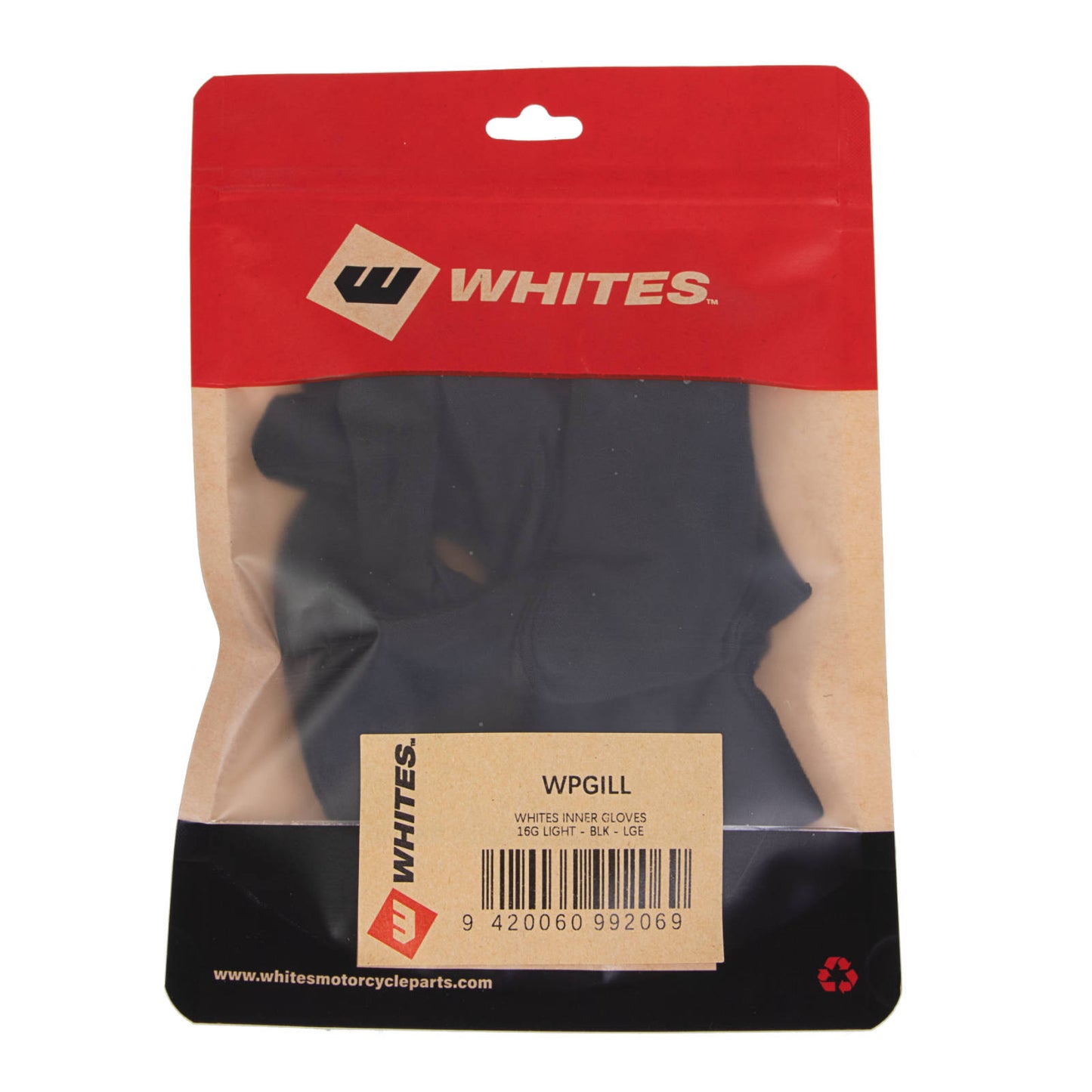 Whites Inner Gloves 16G Light - Black - Large