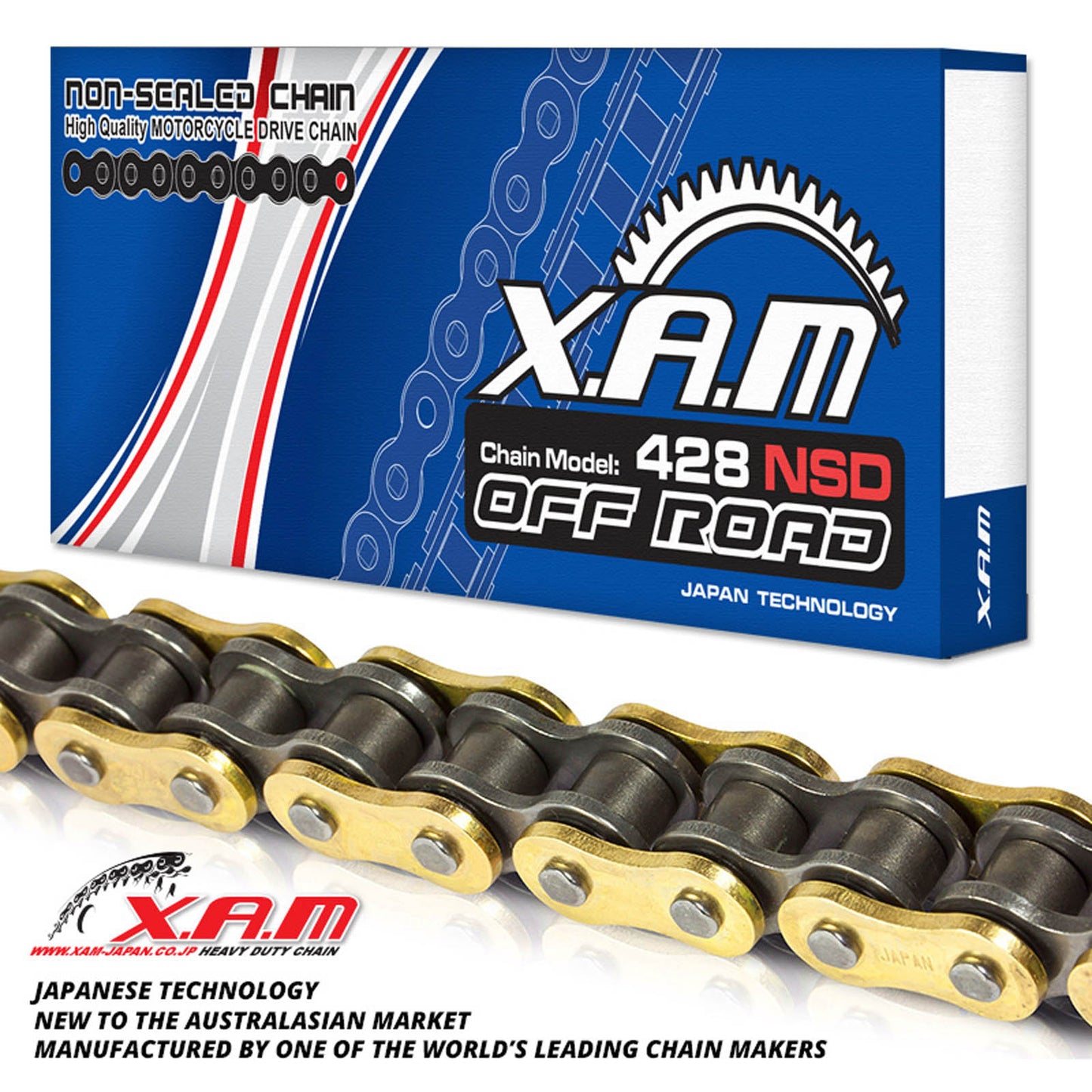 XAM 428NSD Non-Sealed Chain - Gold / Black (112L), with Clip Link