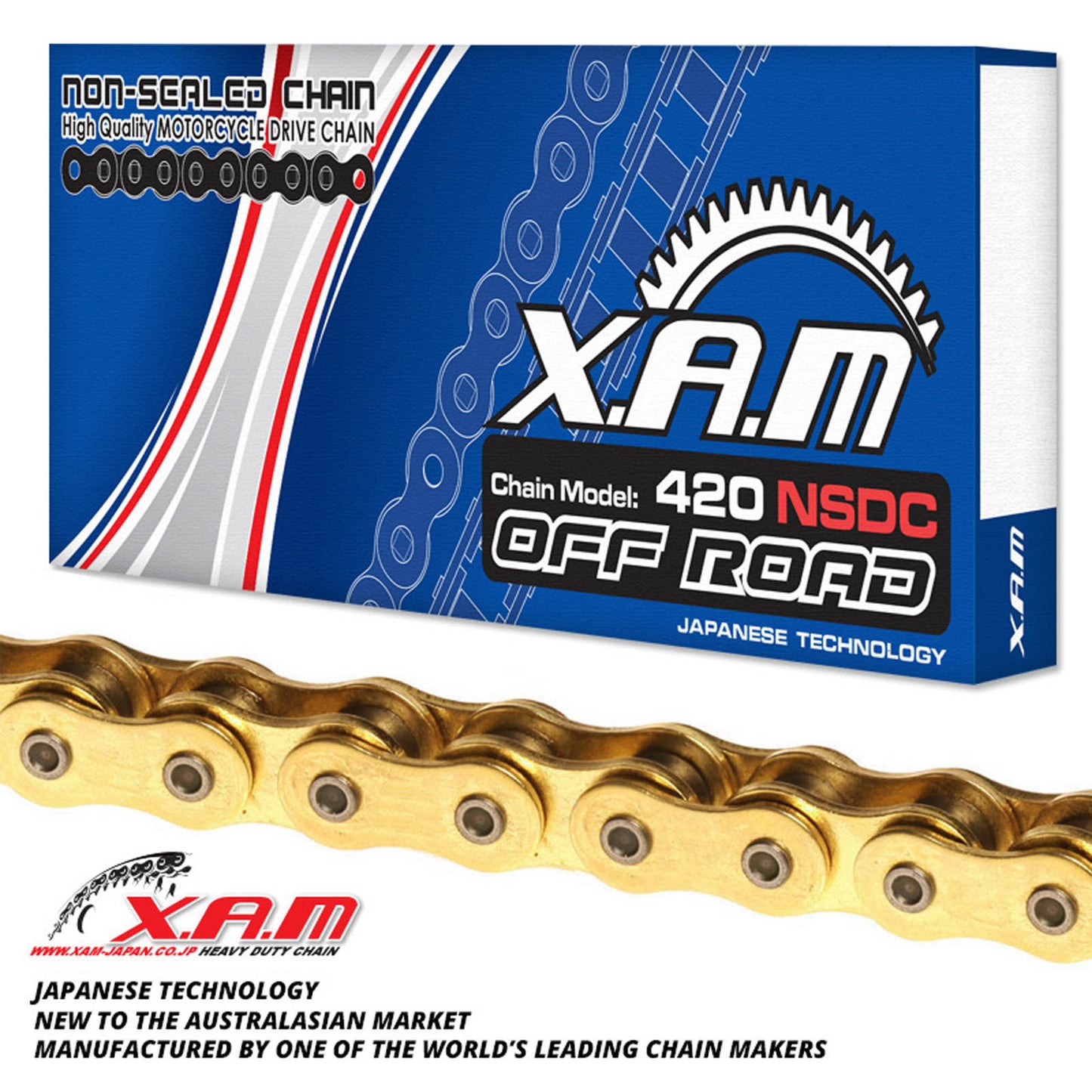 XAM 428NSD Non-Sealed Chain - Gold / Black (130L), with Clip Link