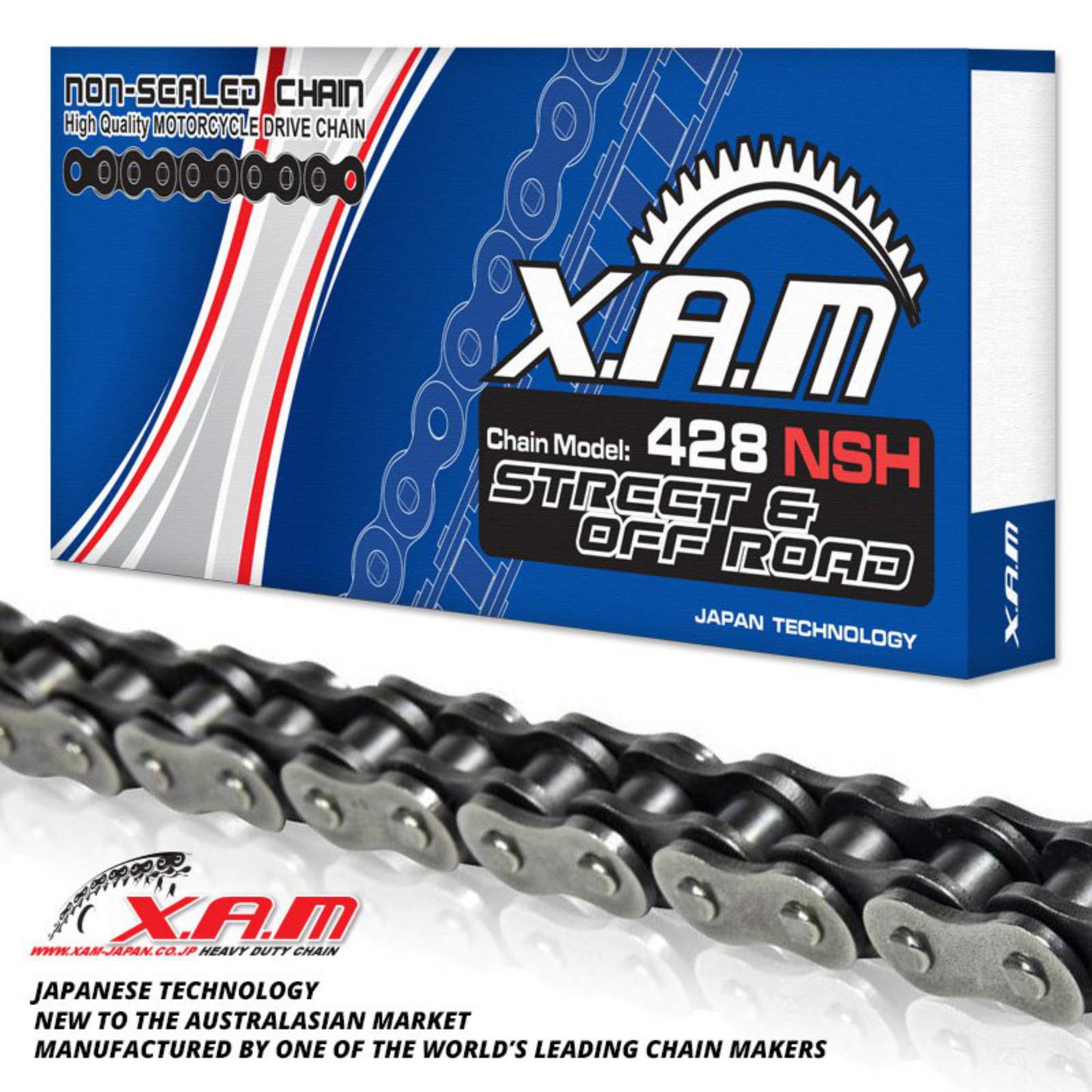 XAM 428NSH Non-Sealed Heavy Duty Chain (140L), with Clip Link