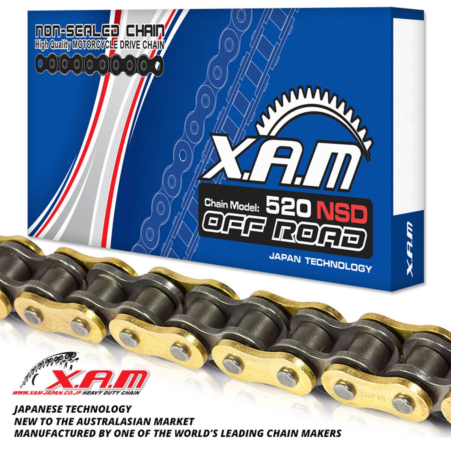 XAM 520NSD Non-Sealed Chain - Gold / Black (116L), with Clip Link