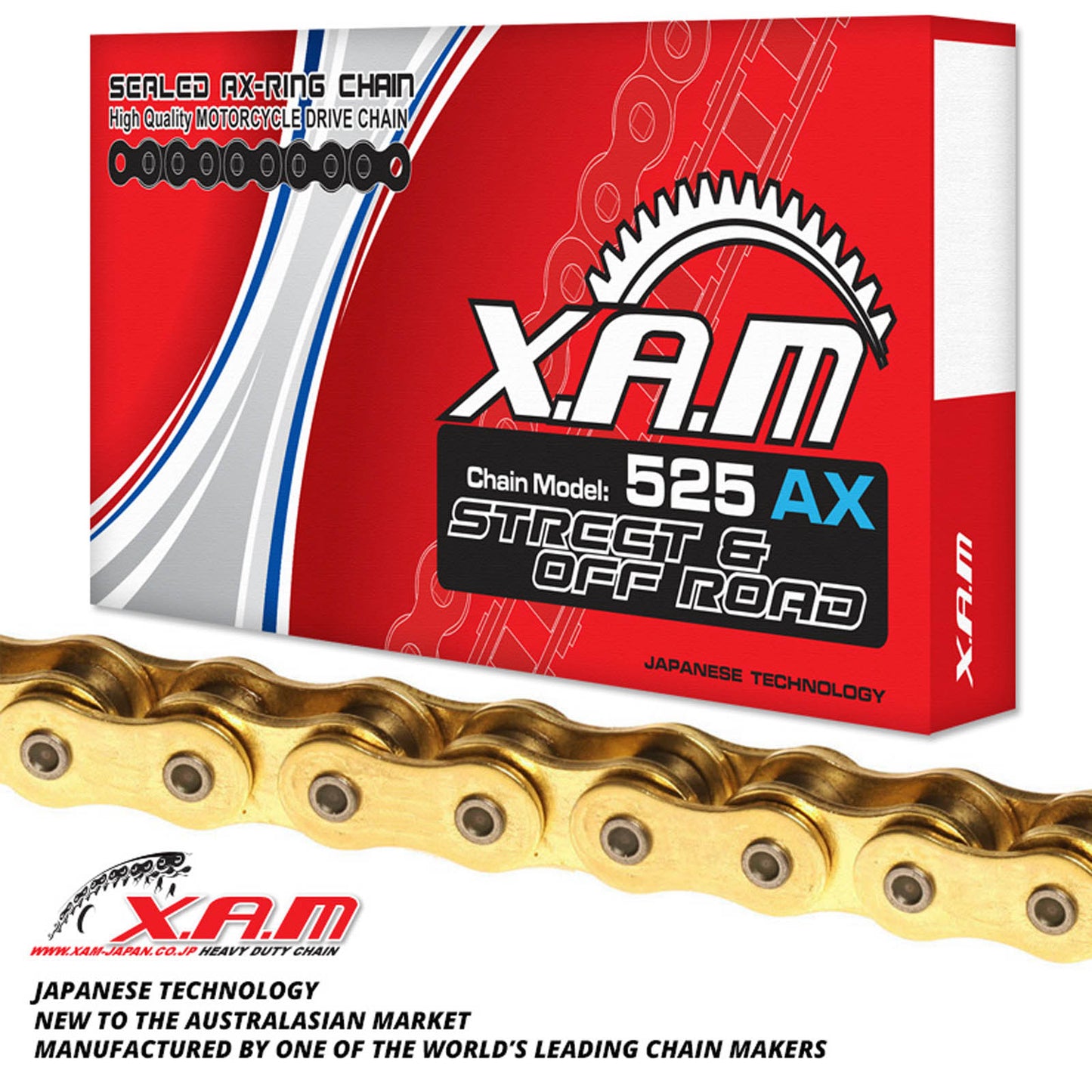 XAM 525AX X-Ring Chain - Gold / Gold (108L), with Rivet Link